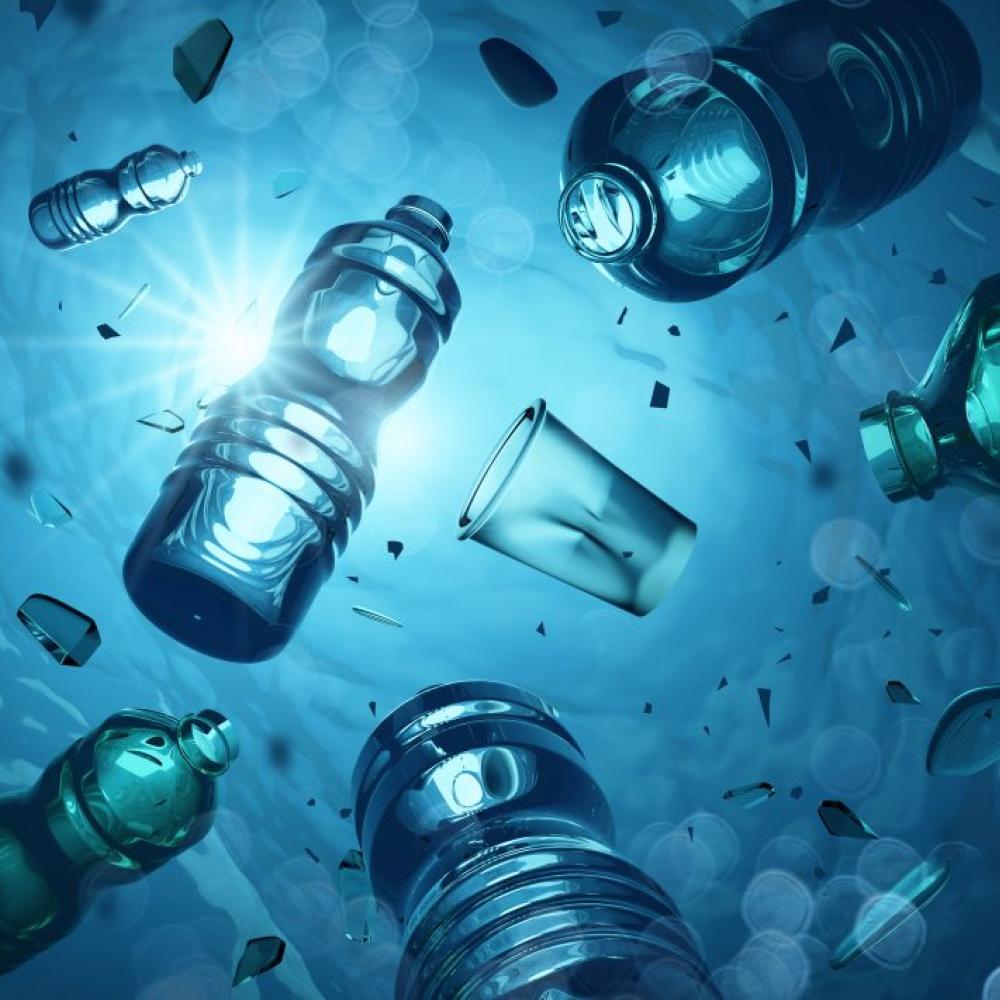 microplastics floating in water