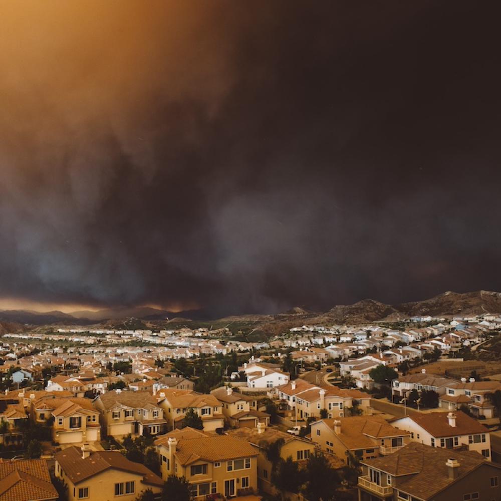 wildfire smoke over town